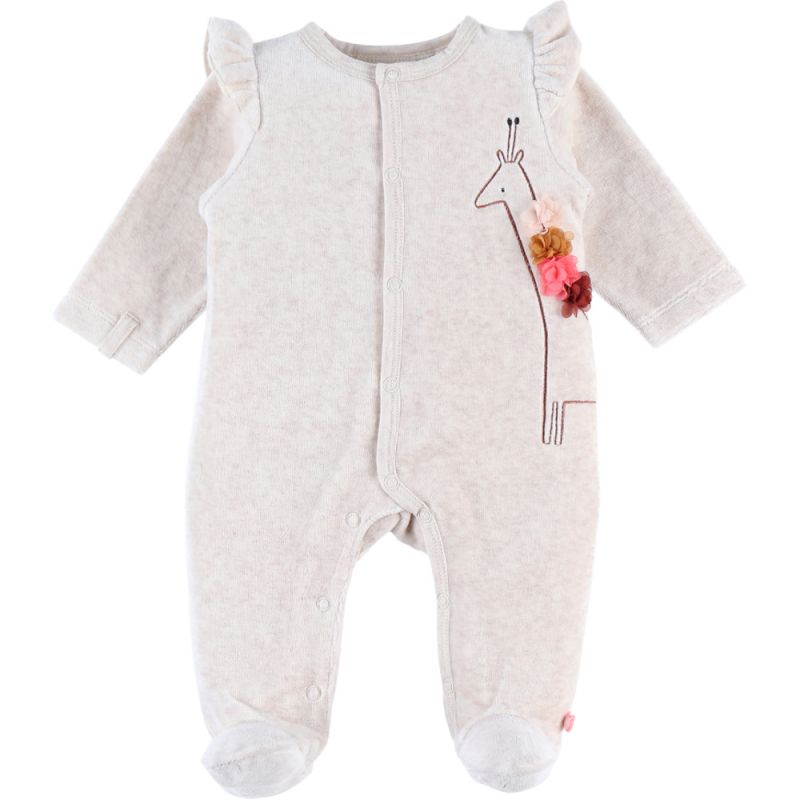 Pyjama chaud en velours Girafe beige (naissance) Noukie's