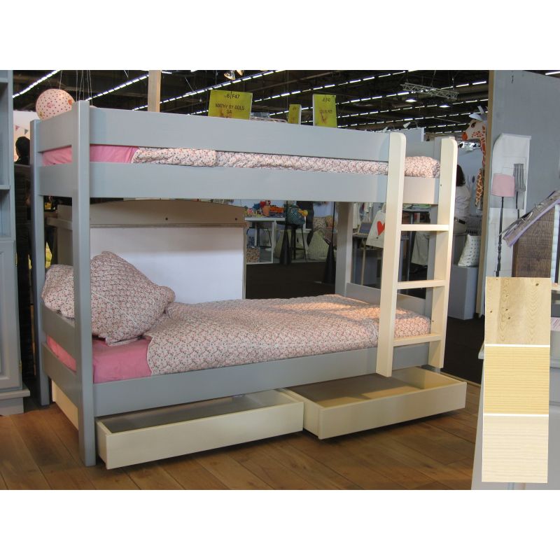 Lit superposé indissociable Dominique finitions : brut - naturel vernis - banc pastel Mathy by bols