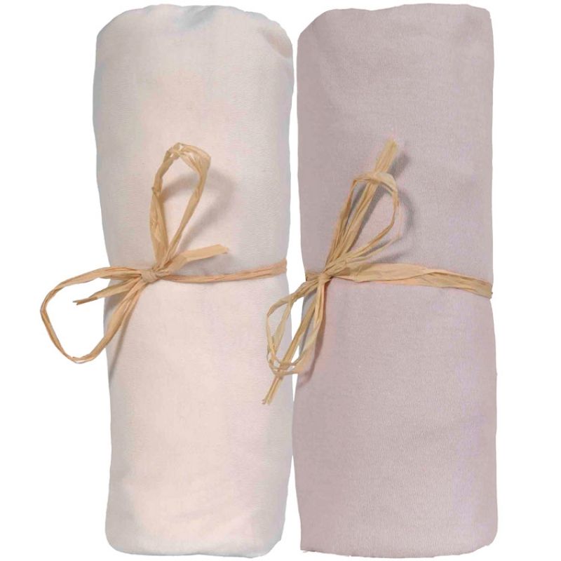 Lot de 2 draps housses en coton bio écru et gris (50 x 80 cm) P'tit Basile