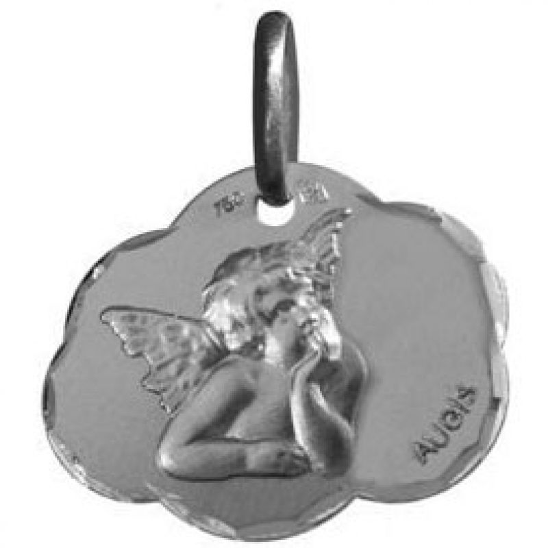 Médaille nuage Ange de Raphaël 16 mm facettée (or blanc 375°) Maison Augis