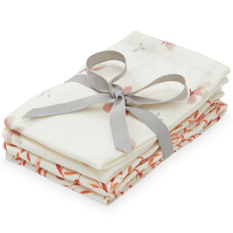 Lot de 4 mini langes en coton bio Windflower Creme-Caramel Leaves (30 x 30 cm) Cam Cam Copenhagen