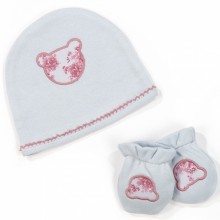 Lot bonnet+moufles de naissance motif à fleurs English rose   par Pasito a pasito