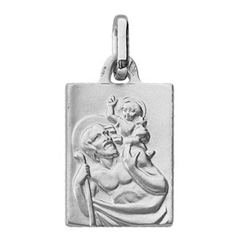 Médaille St Christophe rectangulaire satinée (or blanc 375°) Berceau magique bijoux