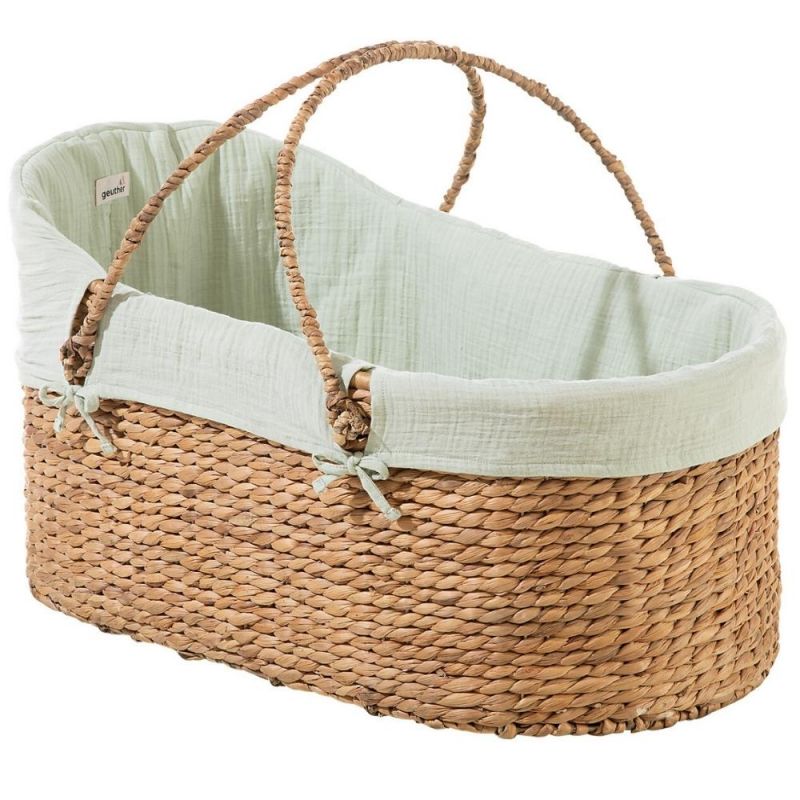 Couffin bébé en jacinthe d'eau avec matelas et habillage mint Geuther