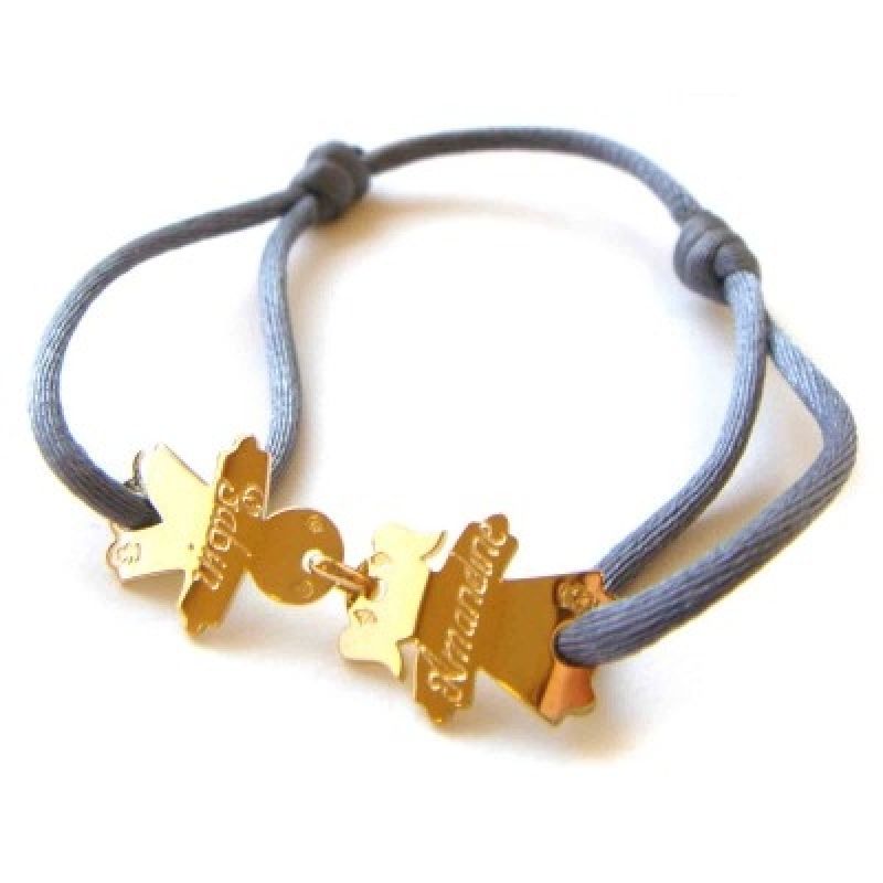 Bracelet cordon 2 enfants 20 mm (or jaune 750°) Loupidou