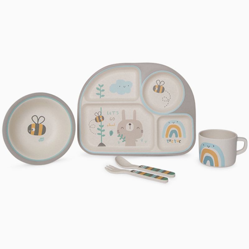 Coffret repas bambou avec plateau Natural Baby Lapin gris (5 pièces) Tuc Tuc