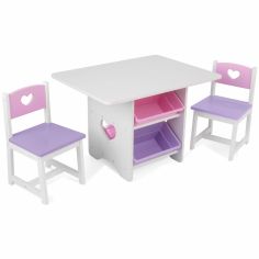 Ensemble table avec 4 bacs de rangement et 2 chaises rose et violet
