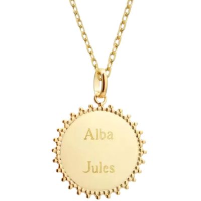 Collier chaîne médaille Soleil personnalisable (plaqué or)