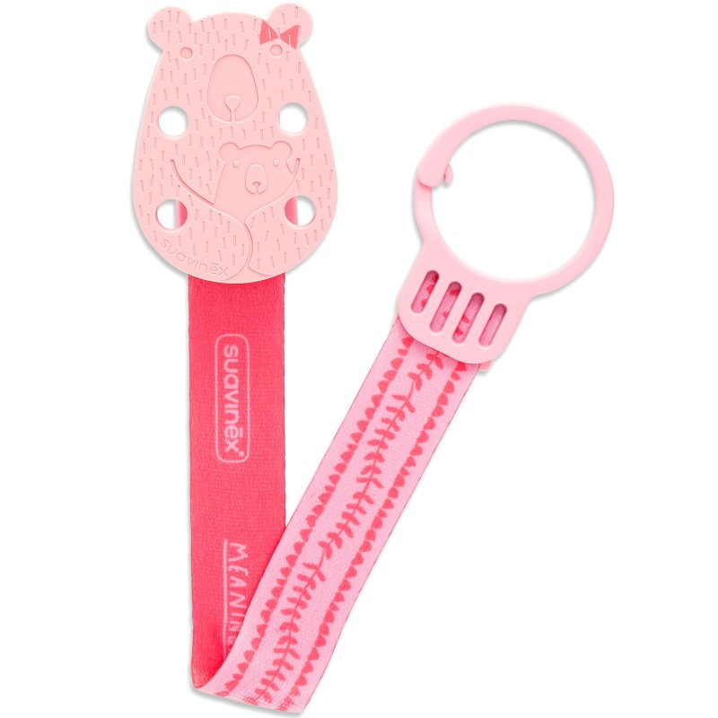 Attache sucette Ours rose clair et corail Suavinex