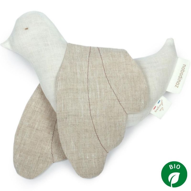 Hochet oiseau Lin français off white (21 cm) Nobodinoz