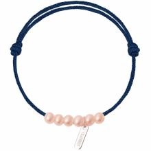 Bracelet bébé Baby little treasures cordon bleu marinee 6 perles roses 3 mm (or blanc 750°)  par Claverin