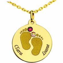 Médaille ronde pieds bébé avec Swarovski (or jaune 375°)  par Louis de l'Ange