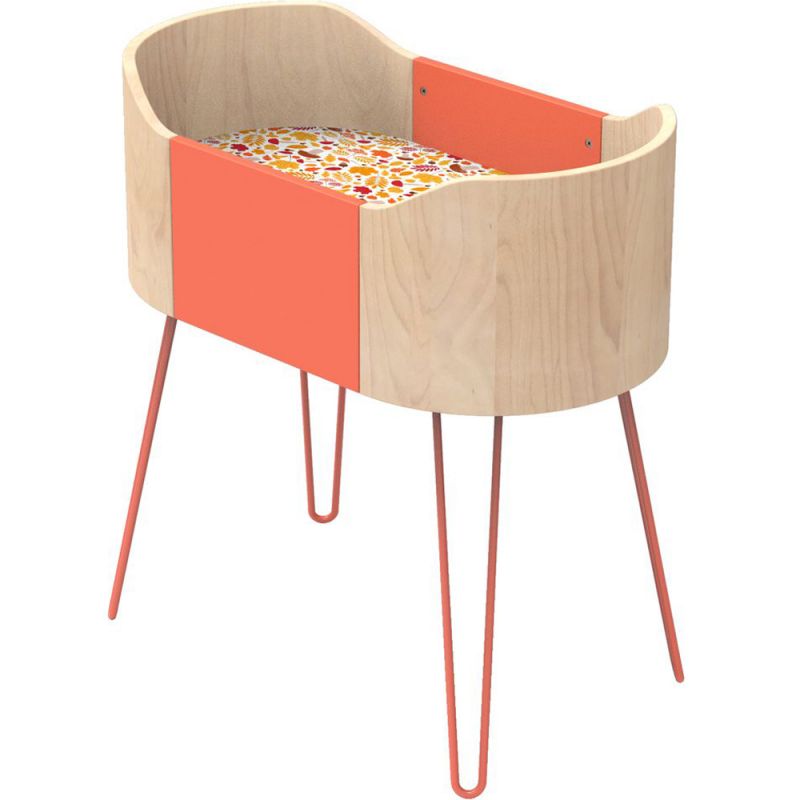 Berceau Galopin bois-corail pieds fil corail (90 x 50 cm) Sauthon Original
