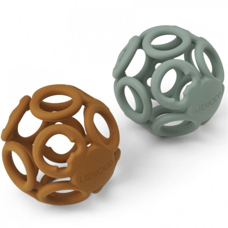 Lot de 2 balles de dentition en silicone Jasmin mustard peppermint mix - Reconditionné Liewood