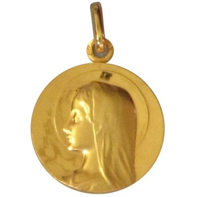 Médaille ronde Vierge auréolée sans bord 20 mm (or jaune 750°) Premiers Bijoux