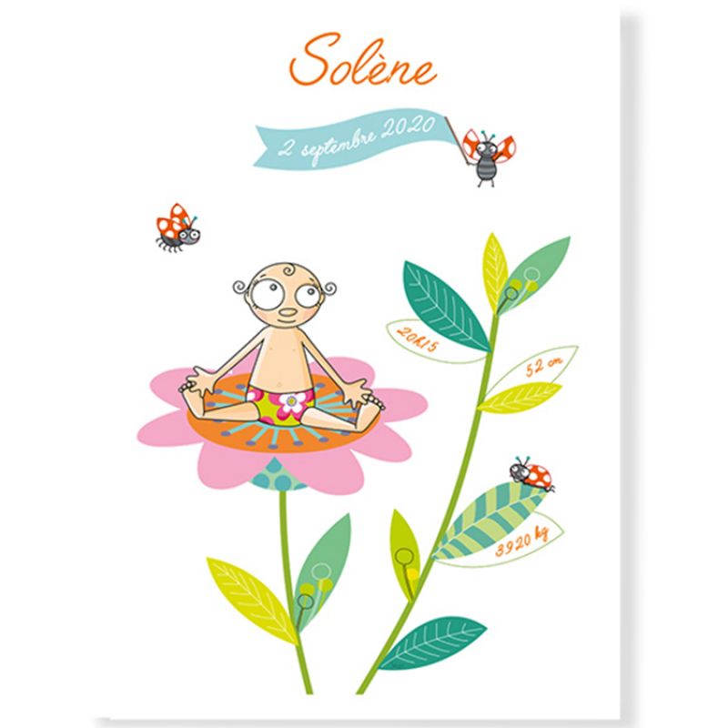 Affiche de naissance fille fleur personnalisable (21 x 29,7 cm) Série-Golo