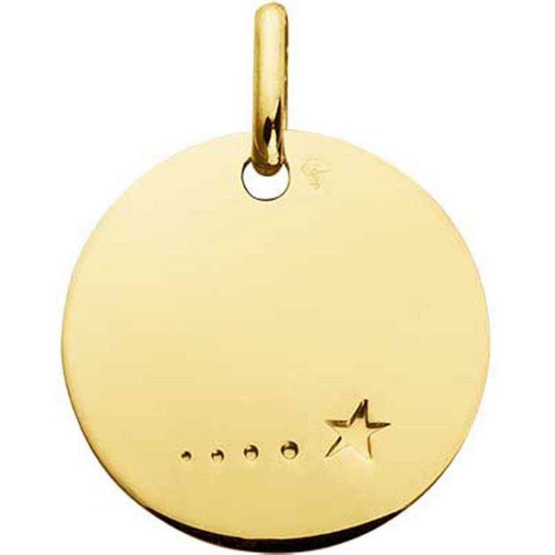 Médaille ronde unie à graver étoile 16 mm (or jaune 750°) Maison Augis