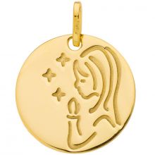 Médaille ronde Vierge bougie et étoiles 16 mm (or jaune 750°)  par Berceau magique bijoux