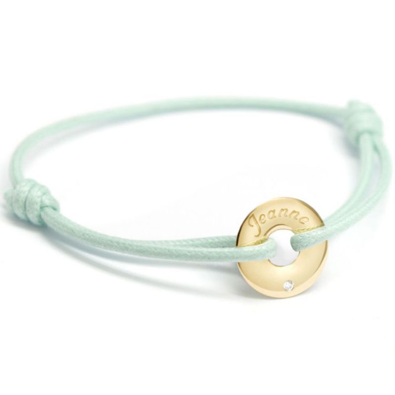 Bracelet cordon Mini jeton Diamant (or jaune 750°) Petits trésors