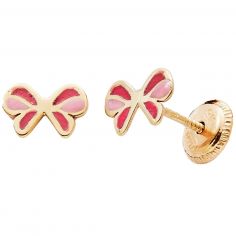 Boucles d'oreilles Nœud laqué Rose-Fushia (or jaune 375°) - Baby bijoux