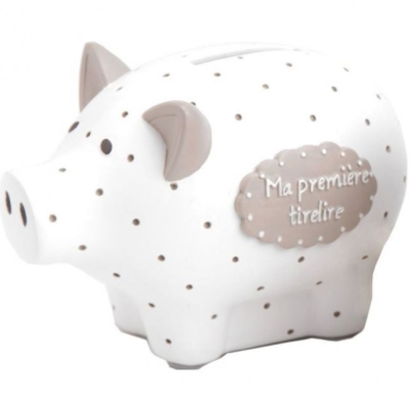 Tirelire Ma première tirelire cochon blanche à pois (8 x 12 cm) Amadeus Les Petits