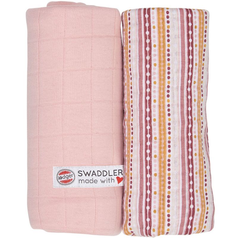 Lot de 2 maxi langes Sensitive rayure rose (120 x 120 cm) Lodger