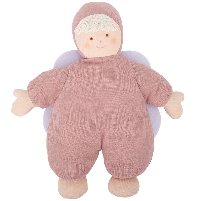 Peluche musicale en lin ange vieux rose et pochette de rangement en coton (24 cm) Trousselier