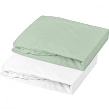 Lot de 2 draps housses en coton blanc et vert de gris (60 x 120 cm)  par Domiva