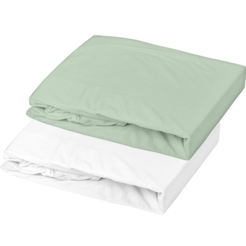 Lot de 2 draps housses en coton blanc et vert de gris (60 x 120 cm) Domiva