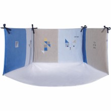 Tour de lit bleu taupe avec fond Origa chat (pour lits 60 x 120 cm ou 70 x 140 cm)  par Sucre d'orge