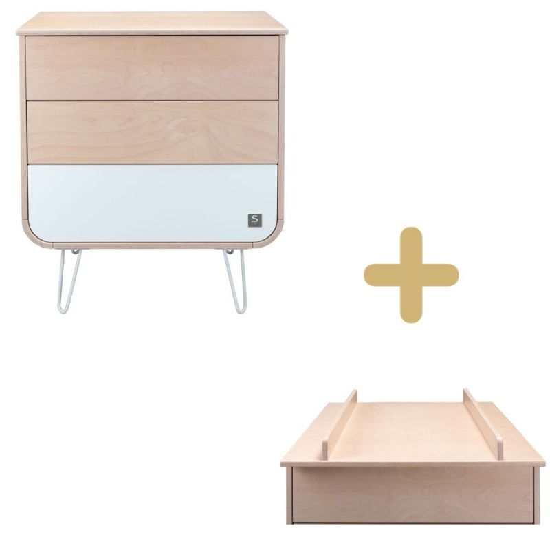 Commode à langer 3 tiroirs Galopin bois-blanc pieds fil blanc Sauthon Original