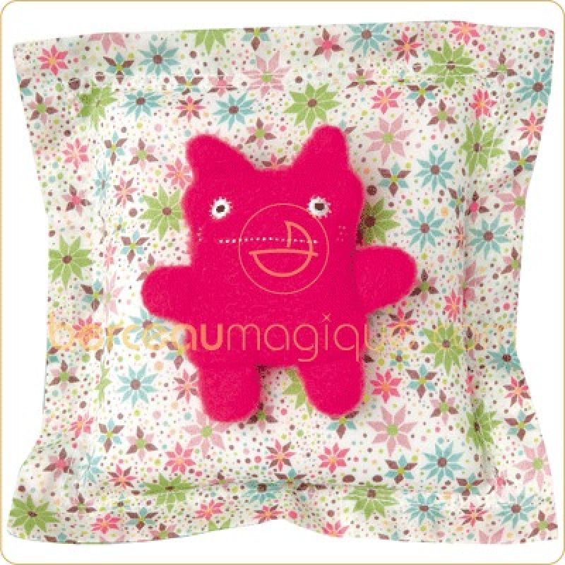 Coussin musical carré et son chat Pink Trousselier