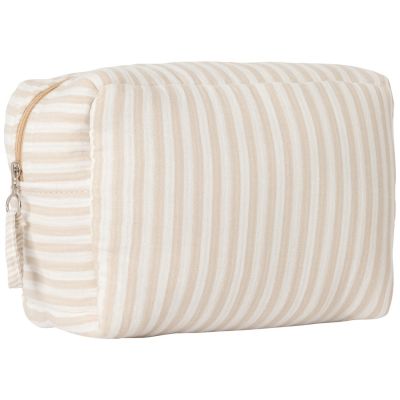 Trousse de toilette gaze de coton beige rayé galet