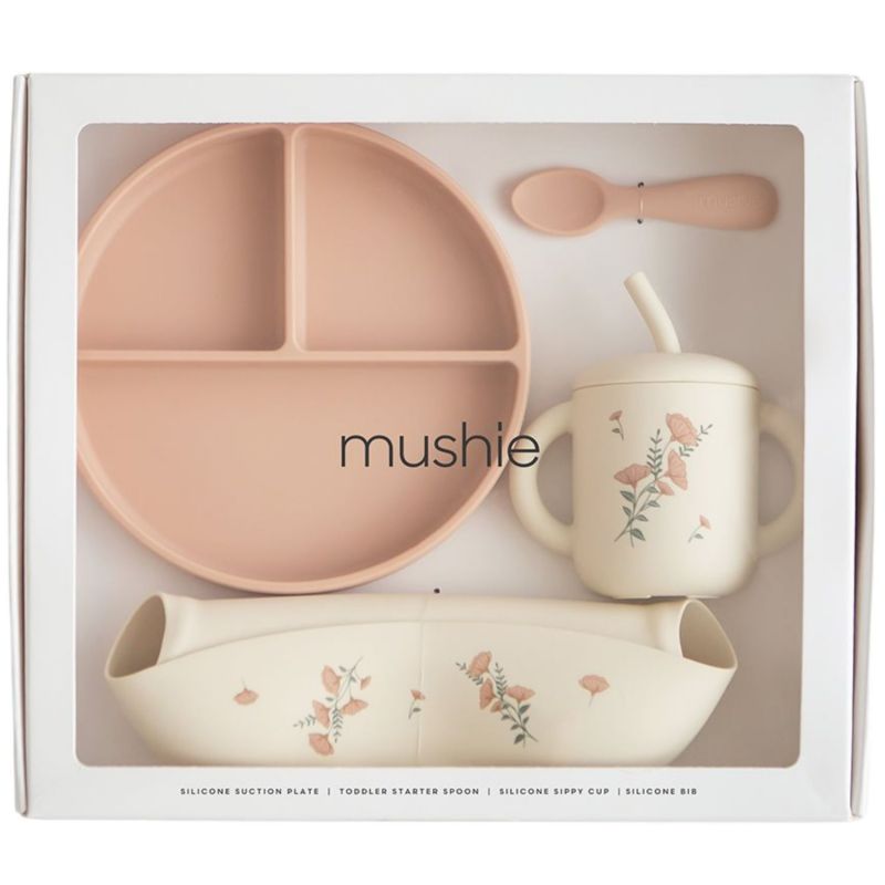Coffret repas en silicone Pink Flowers (4 pièces) Mushie Produit 1