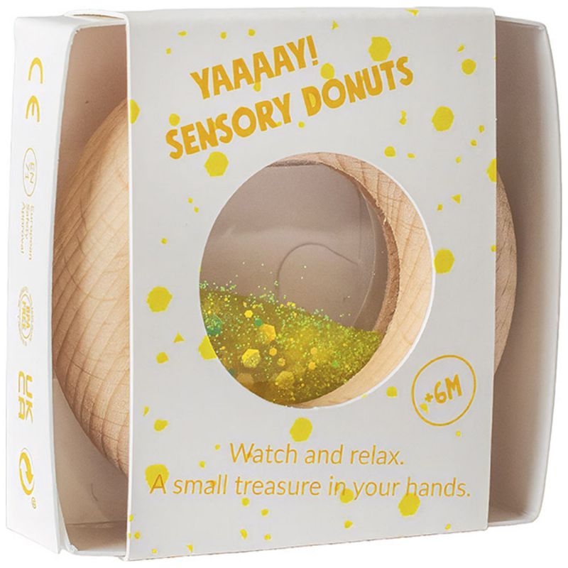 Hochet sensoriel Calm Donut jaune Petit Boum Packaging 2
