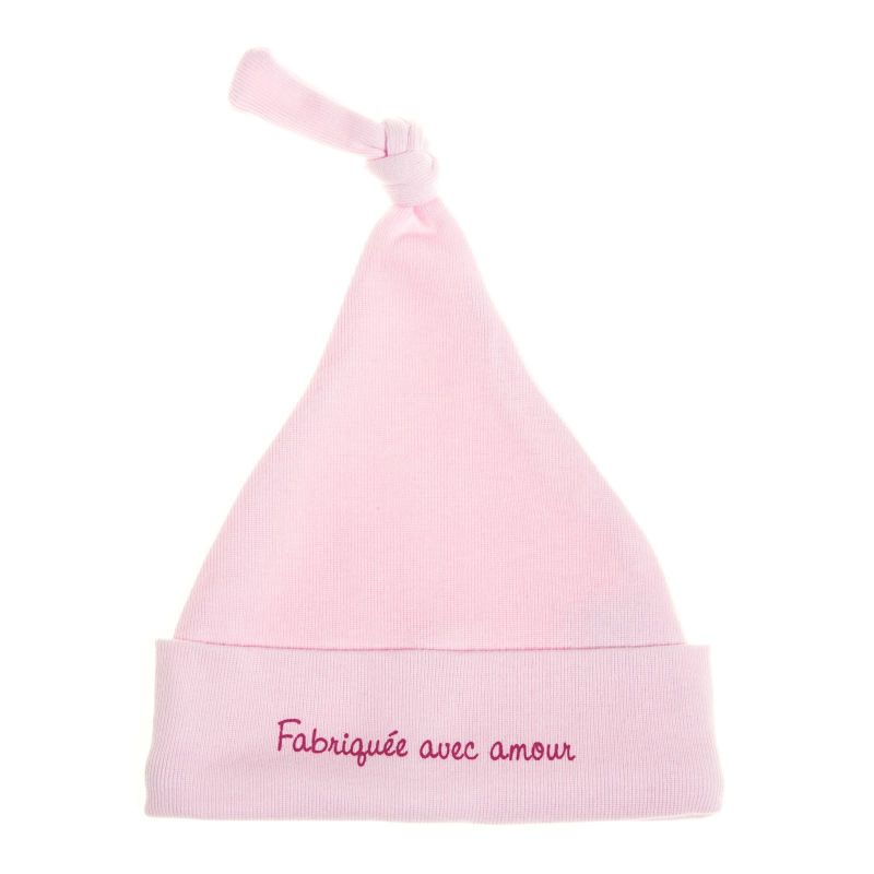 Bonnet naissance Fabriquée avec amour rose BB & Co