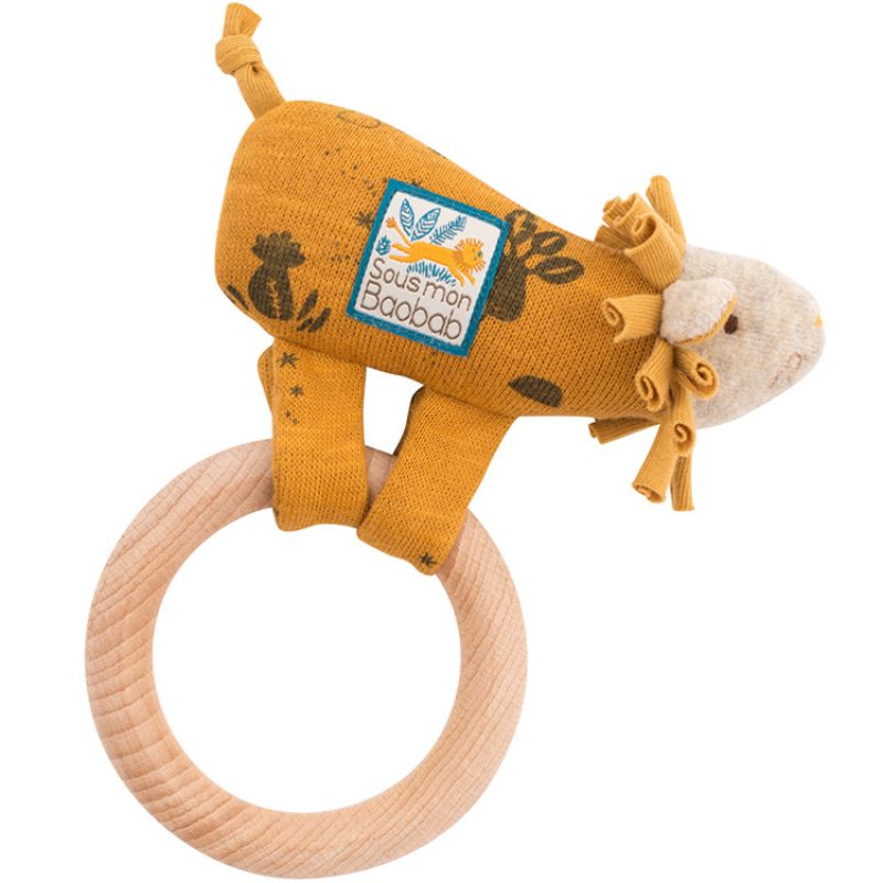 Hochet anneau en bois lion Sous mon baobab Moulin Roty