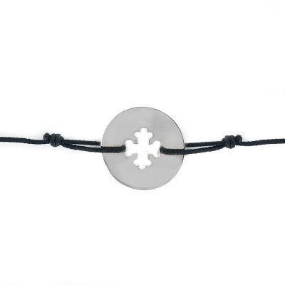 Bracelet cordon bébé médaille Signes Croix Occitane 16 mm (or blanc 750°) Maison La Couronne