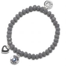 Bracelet Charm coeur perles grises charm bleu  par Proud MaMa