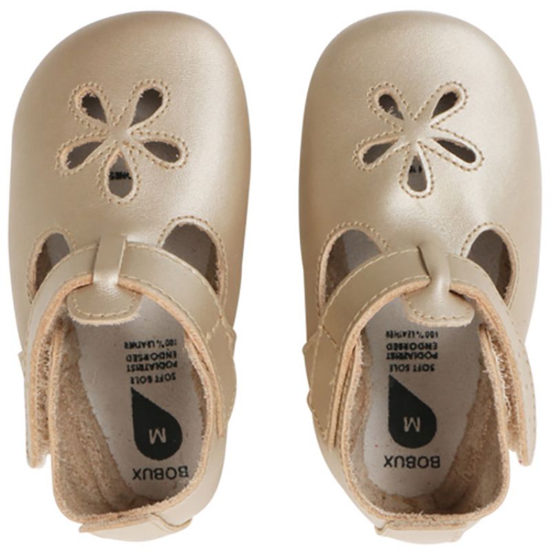 Chaussons bébé en cuir Soft soles doré Daisy (3-9 mois) Bobux