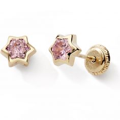 Boucles d'oreilles à vis Etoile rose (or jaune 9 carats) - Baby bijoux