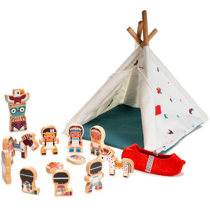 Figurines en bois Tipi et Indiens Lilliputiens