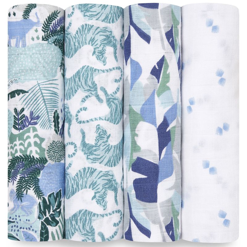 Lot de 4 maxi langes en coton Dancing Tigers (120 x 120 cm) aden + anais
