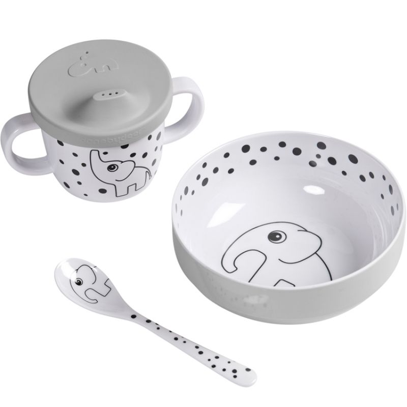 Coffret repas bébé Happy dots gris (3 pièces) Done by Deer