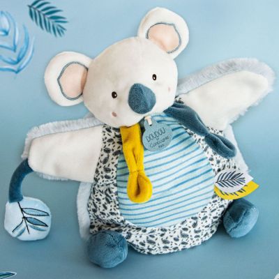 Doudou et compagnie marionnette Yoca mon petit koala bleu blanc jaune