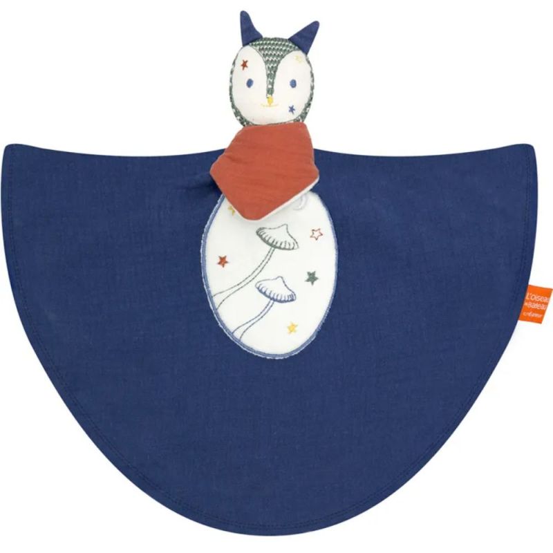 Doudou plat Dododou nomade renard bleu nuit L'oiseau bateau