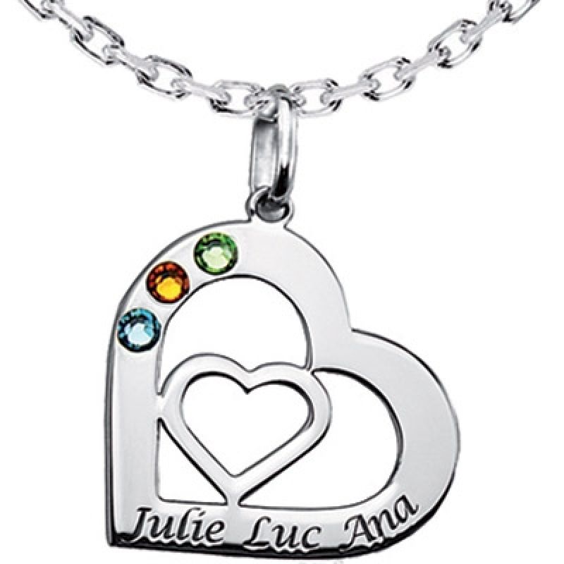 Pendentif coeur double avec Swarovski (argent 925°) Louis de l'Ange