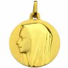 Médaille ronde Vierge profil polie et brillante 18 mm (or jaune 750°) - Premiers Bijoux