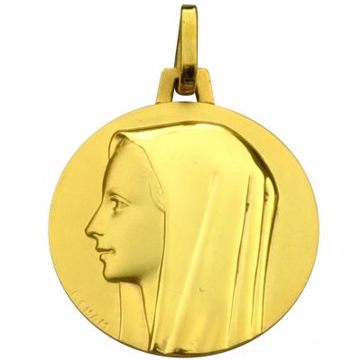 Médaille ronde Vierge profil polie et brillante 18 mm (or jaune 750°) Premiers Bijoux