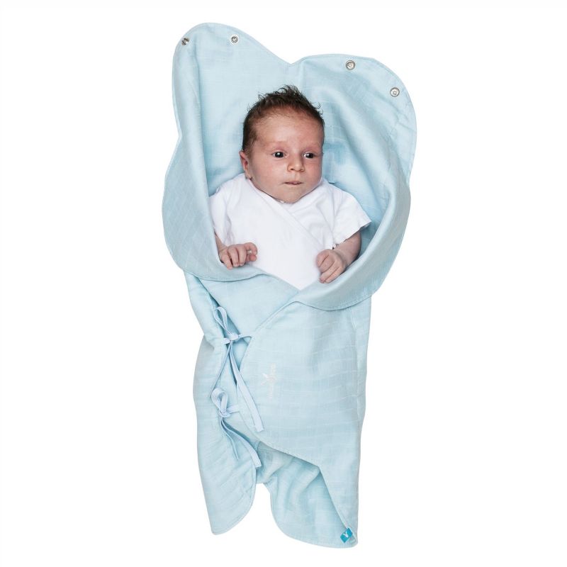 Couverture nomade été mousseline bleu (0-9 mois) Wallaboo